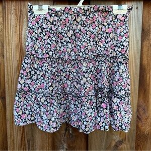 wild fable Black Floral Tiered Skater Mini Skirt with Pink & White Flowers